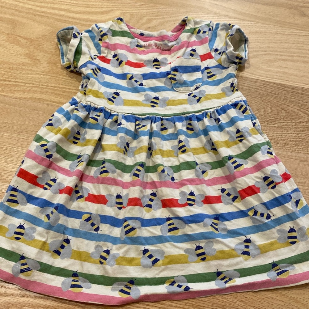 Mini Boden bee rainbow striped play dress